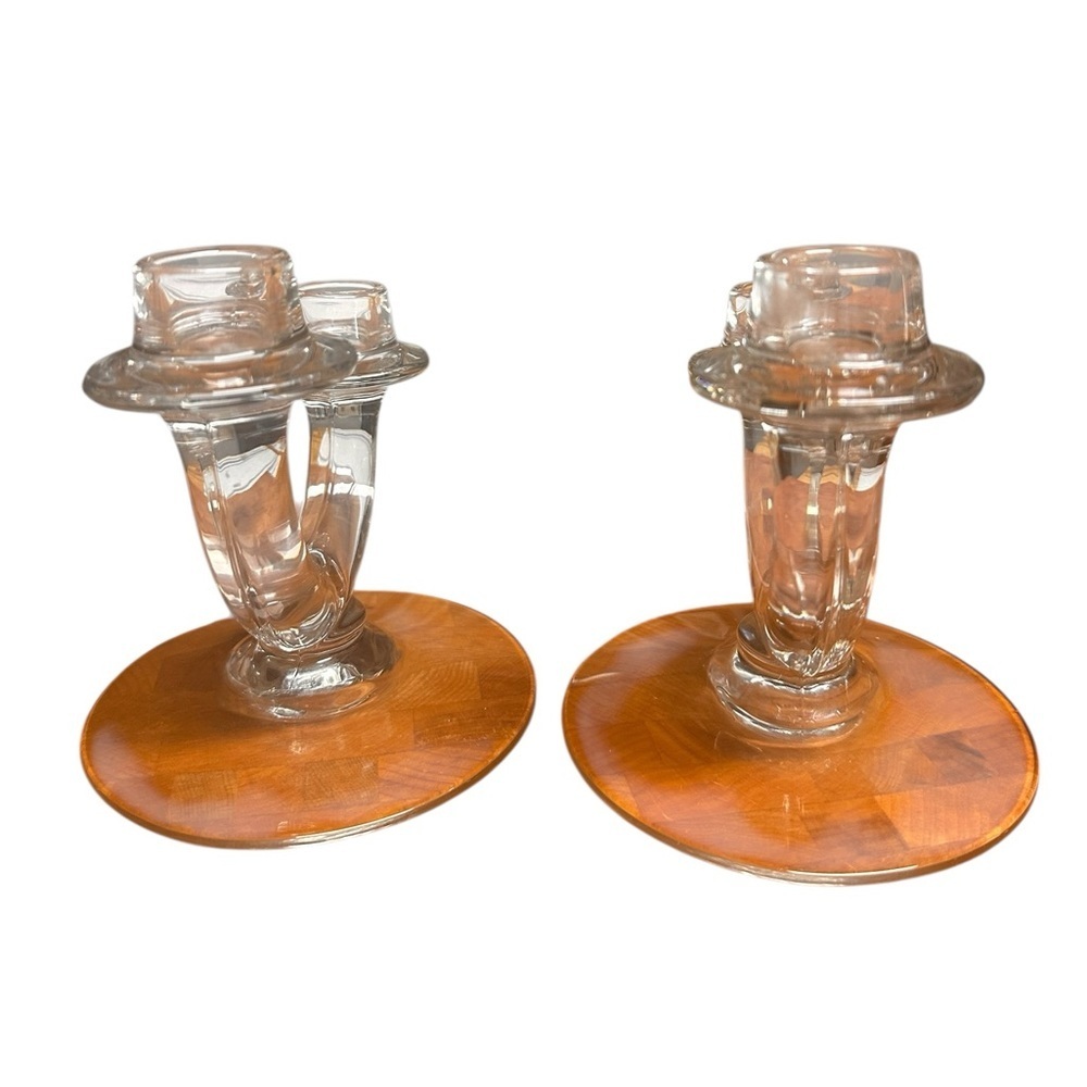 Vintage 1950 Clear Lead Crystal Glass U-shaped Candle Holders Set Of 2 - Picture 4 of 8